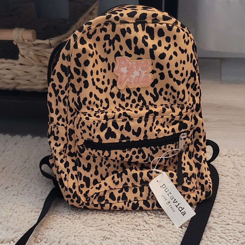 Pura Vida Kids Leopard Print Backpack - Black and Tan